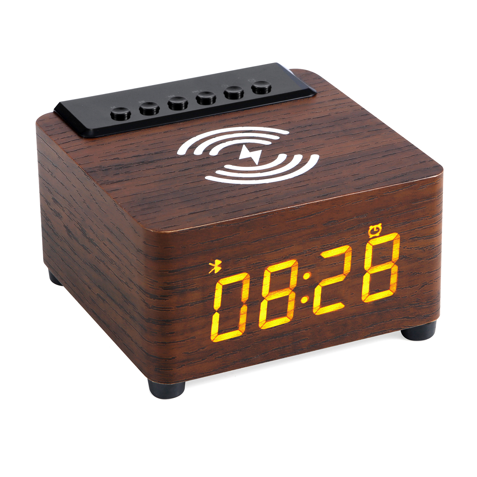 3 In 1 Wooden Wireless Charger Bluetooth Speaker Alarm Clock