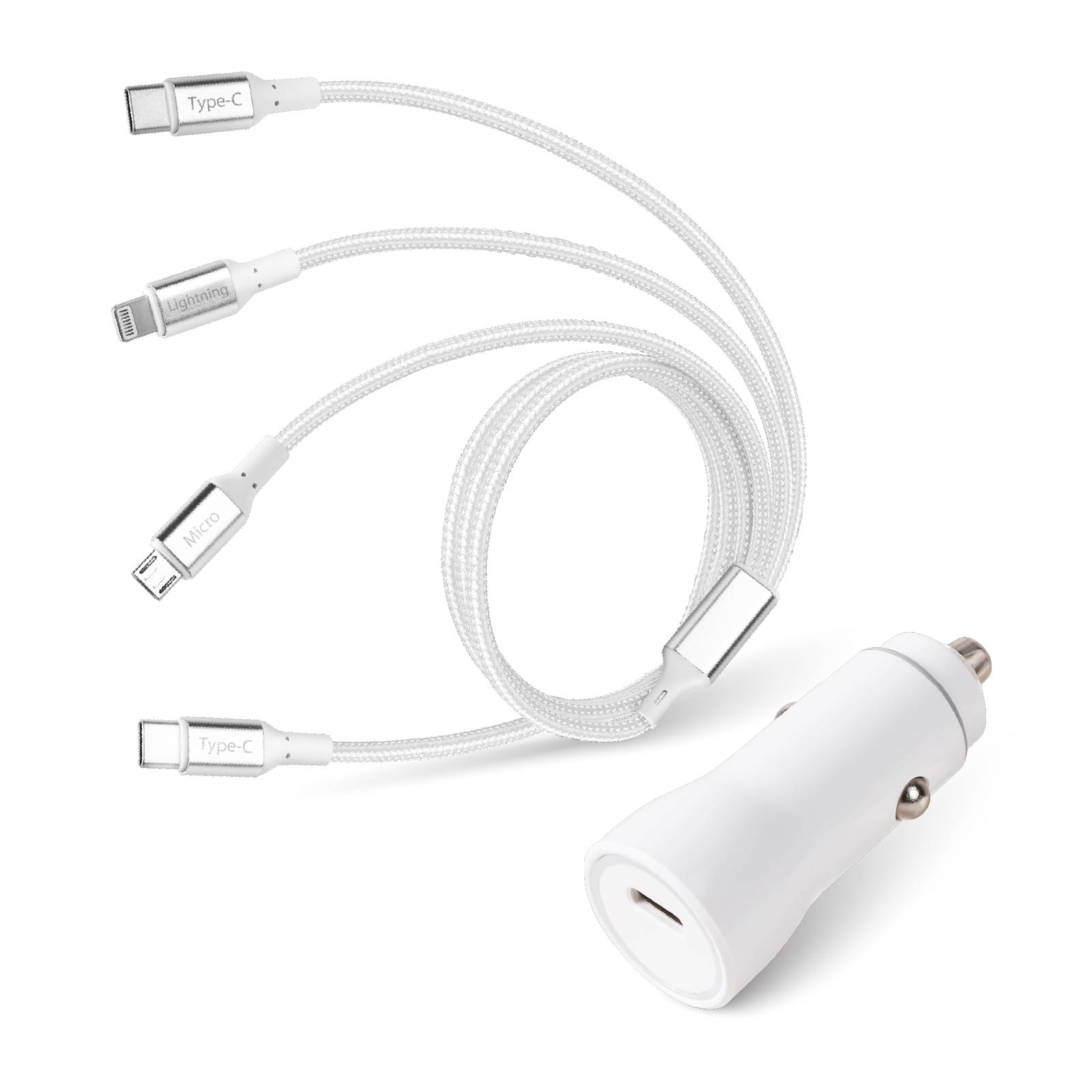 15W Car Charger & 3 in 1 Cable Charger Combo