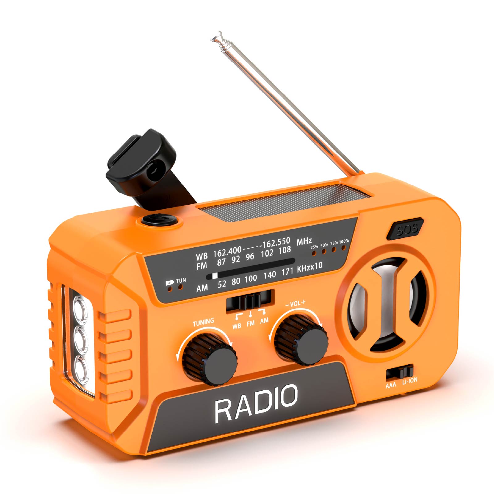 Solar Powered Hand Crank Flashlight Radio with Power Bank